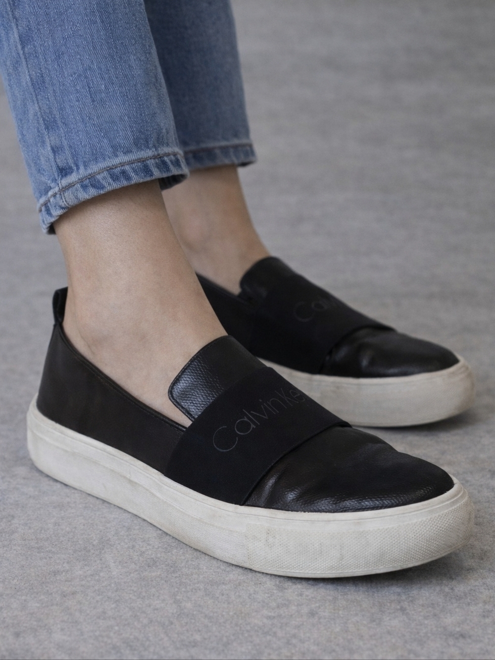Calvin Klein Rebecca Black Slip On Sneakers Womens Size 8 Satin Canvas Logo